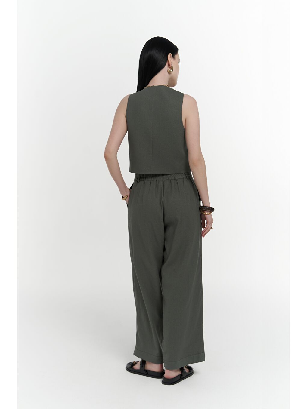 Anka Keten Yeşil Yelek Pantolon Takım-4