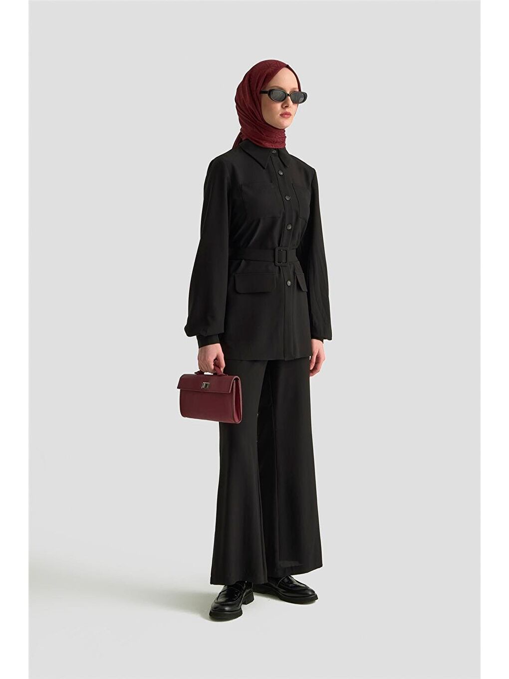 Gömlek Yaka Önden Cepli Takım 25K6117 Siyah-1