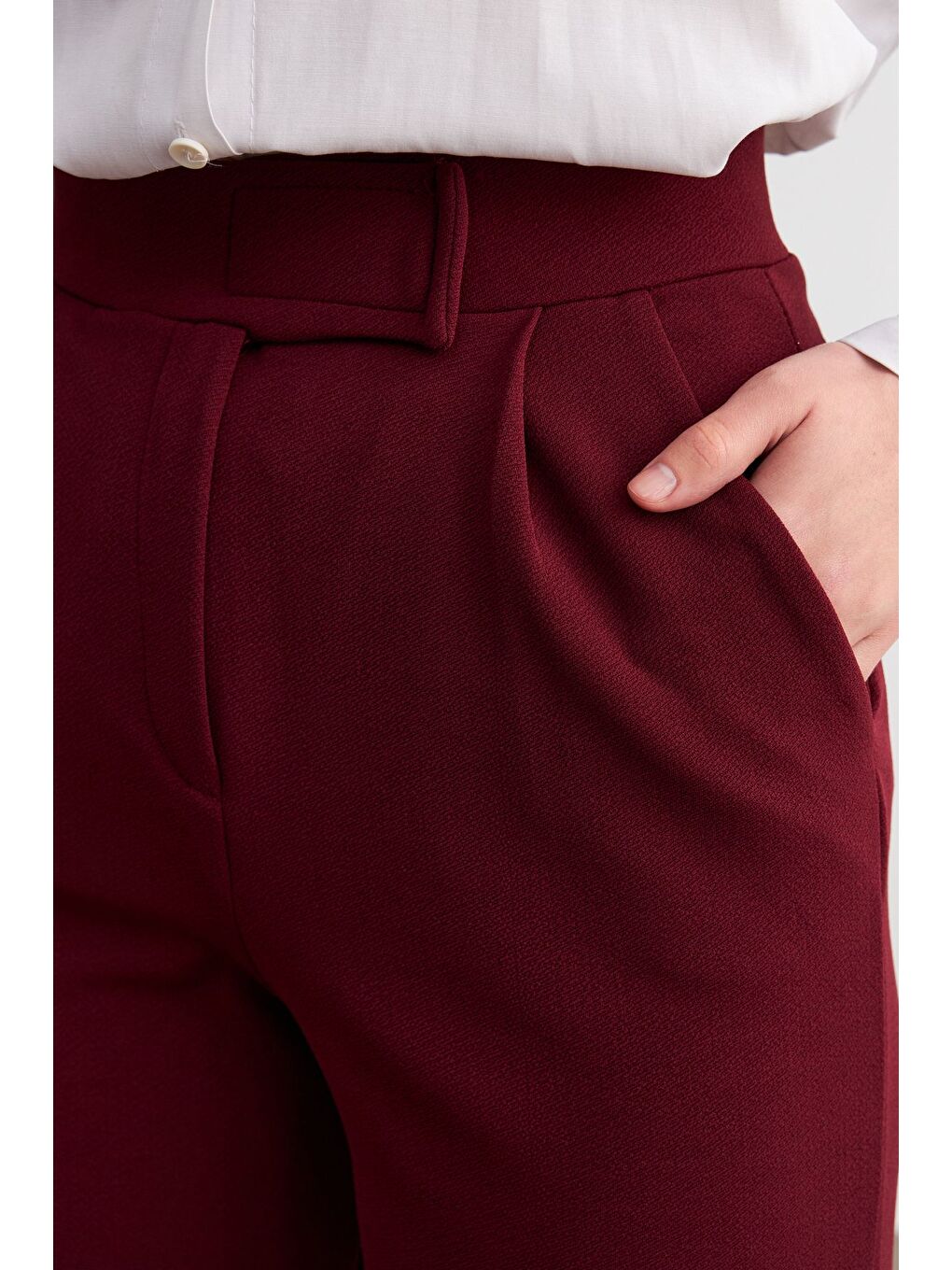 Kadın Bordo Elastanlı  Kapamalı Palazzo Pantolon-1