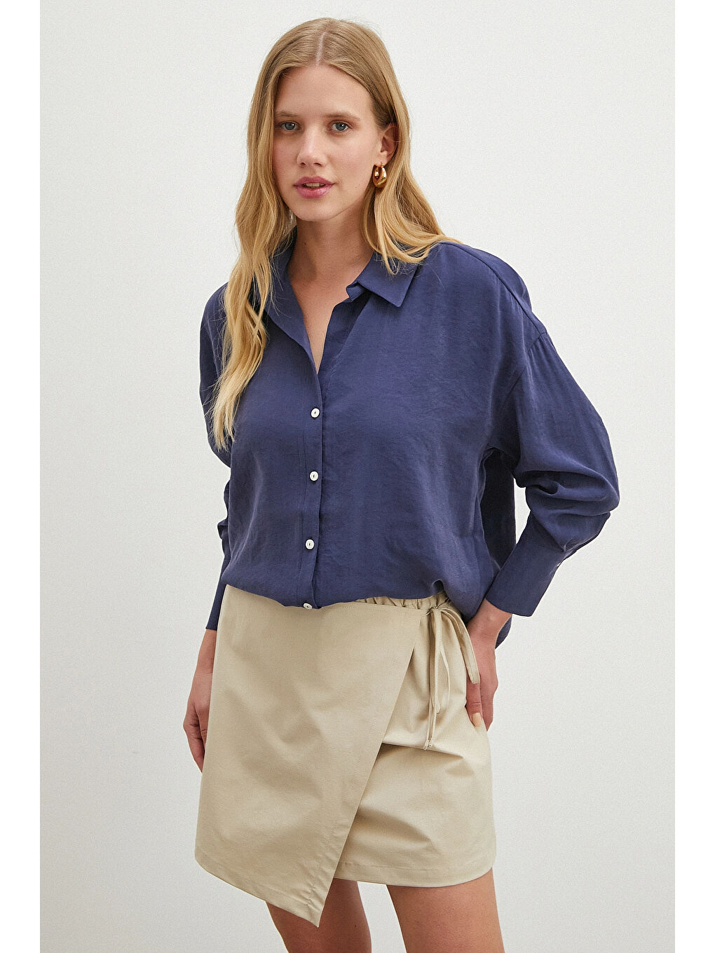 Basic Modal Gömlek Lacivert-5