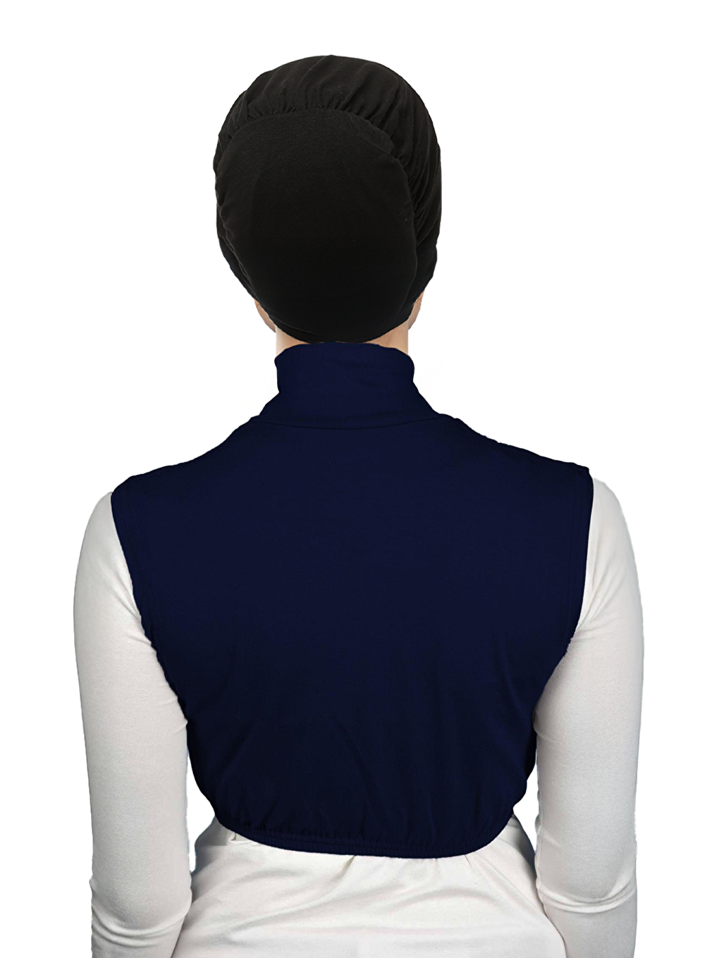 Lacivert Sıfır Kol Balıkçı Yaka Tam Boğazlı Elastanlı Penye Kadın Yarım Body-3