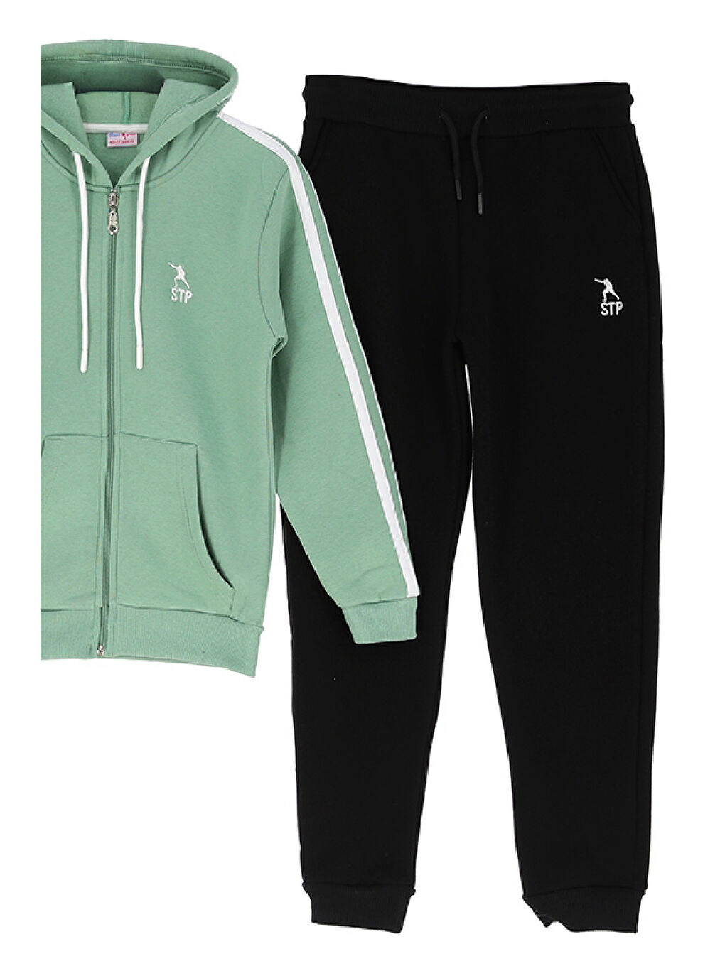 Yeşil Kız Çocuk 3 İplik-Fermuarlı-Kapüşonlu-Kanguru Cepli Eşofman Takımı 12-16 Yaş 12376-1