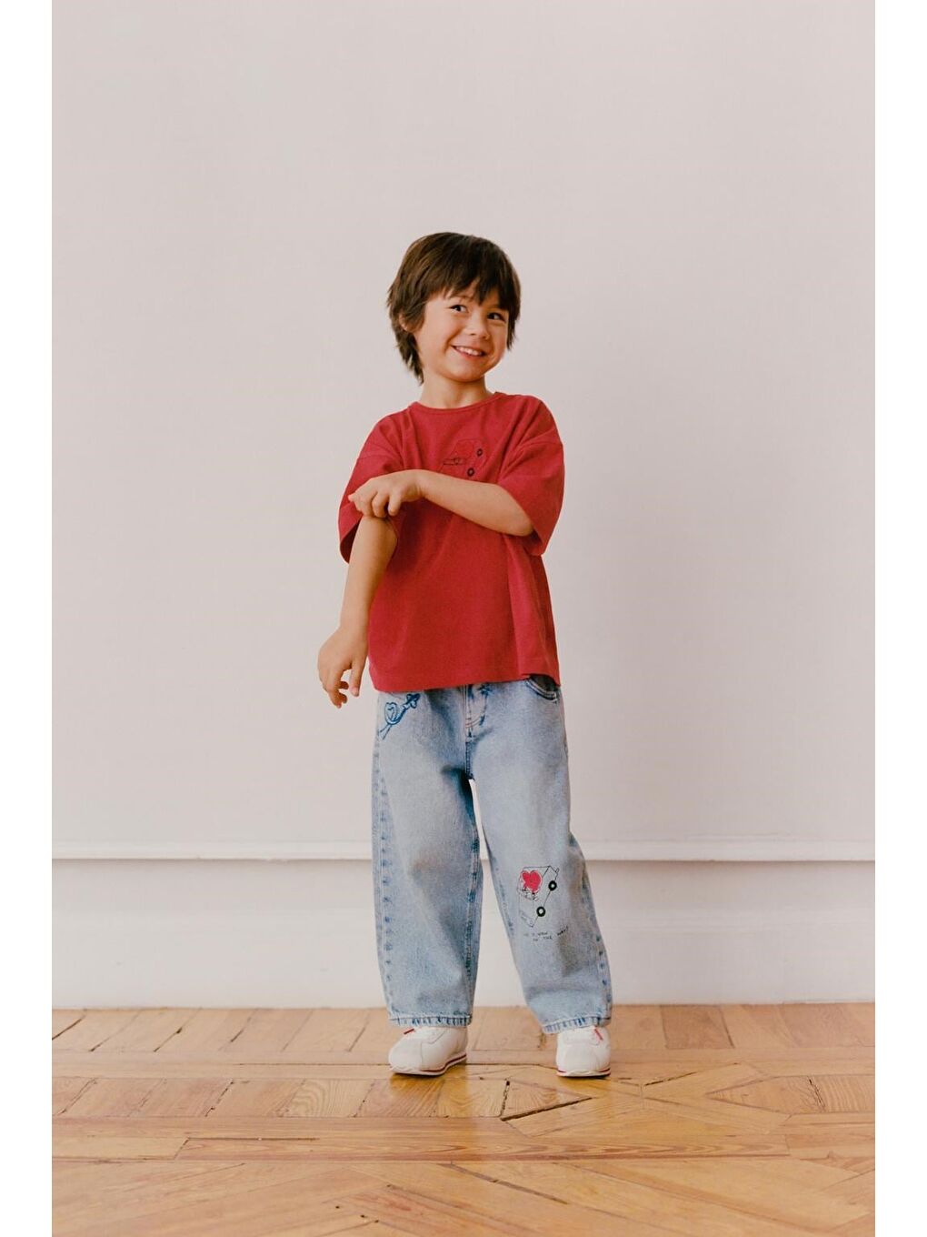 Çocuk Pamuklu Açık Mavi Baskılı Jean Pantolon - Lastikli Bel-1