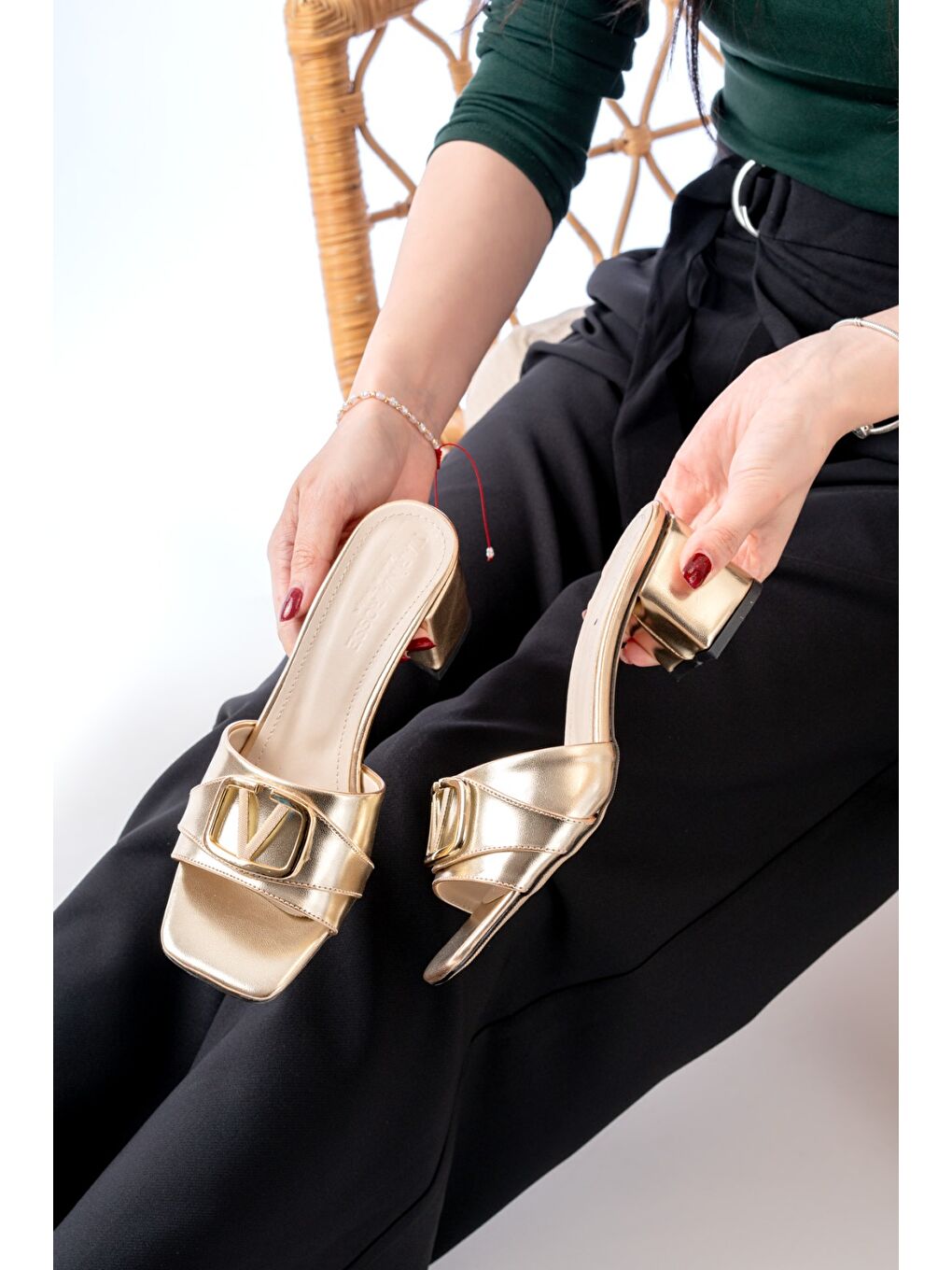 Sarı Kadın Bonita Gold Topuklu Terlik-2