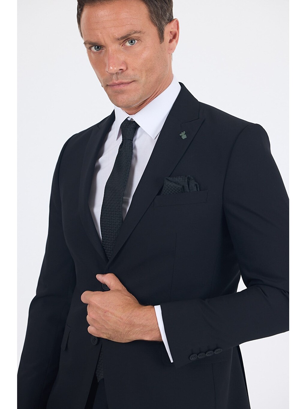 Siyah Kılıç Yaka Esnek 6 Drop Slim Fit Basic Takım Elbise 1001255011-2
