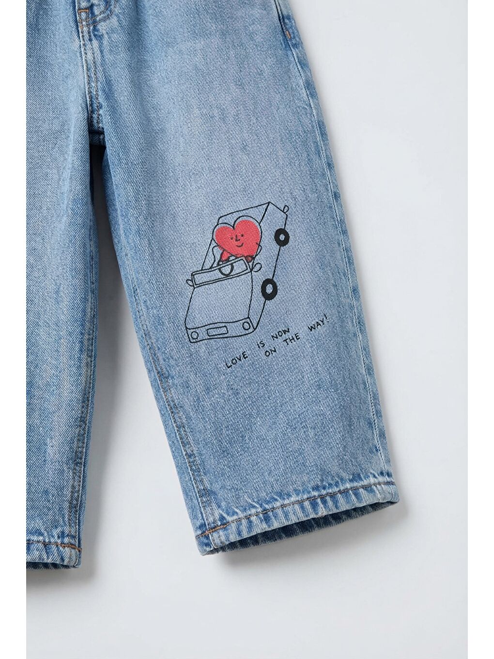 Çocuk Pamuklu Açık Mavi Baskılı Jean Pantolon - Lastikli Bel-2