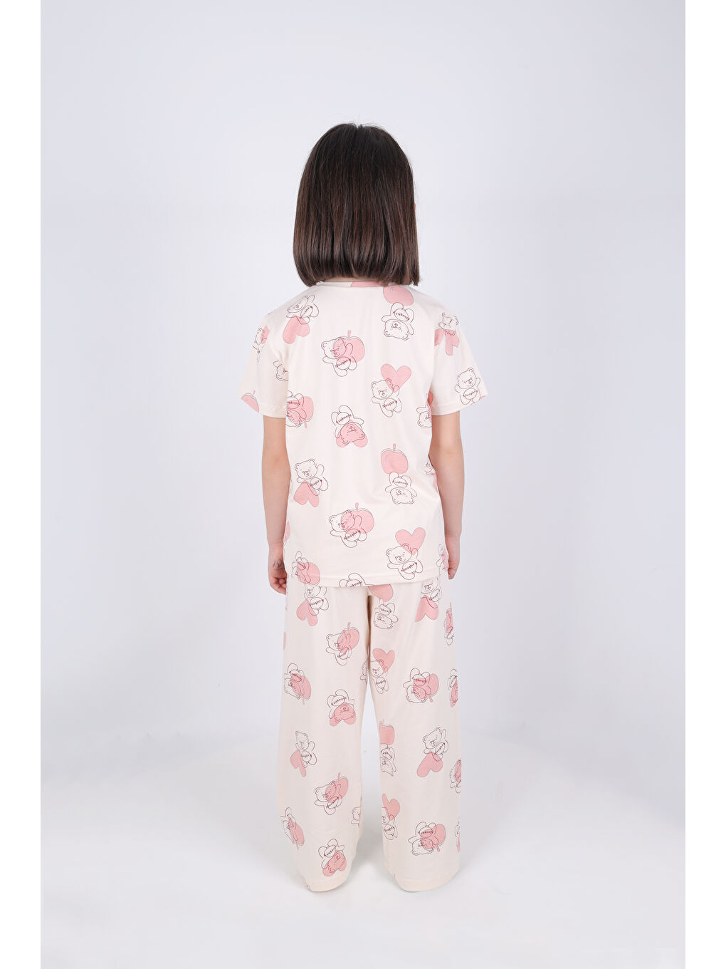 Lila Kız Çocuk Pamuklu Kalpli Desenli Pijama Takımı-3