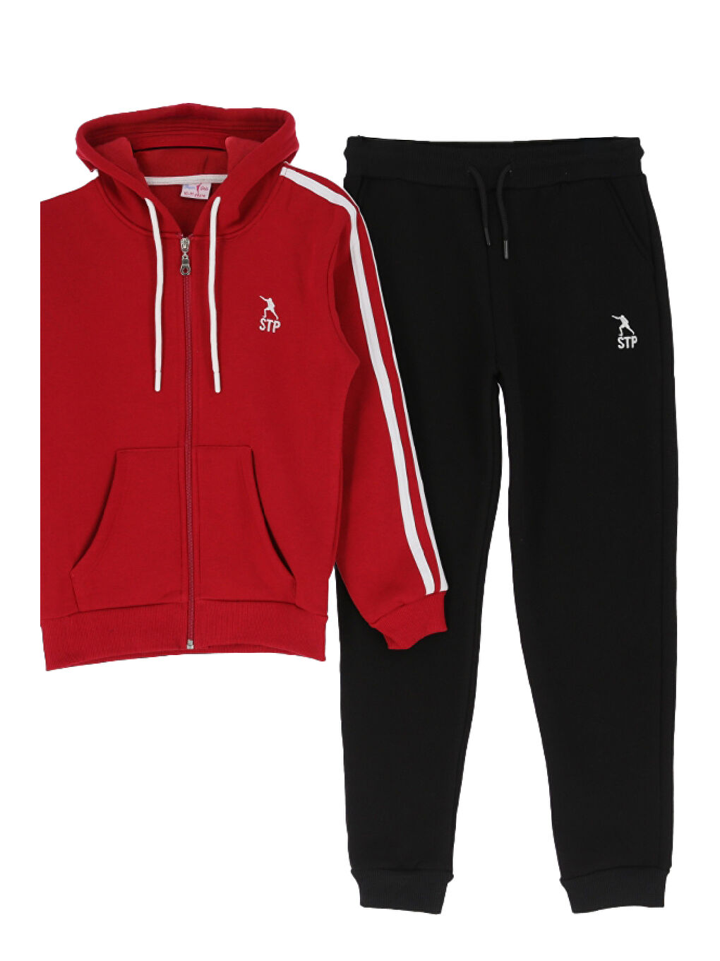 Kırmızı Kız Çocuk 3 İplik-Fermuarlı-Kapüşonlu-Kanguru Cepli Eşofman Takımı 12-16 Yaş 12376-1