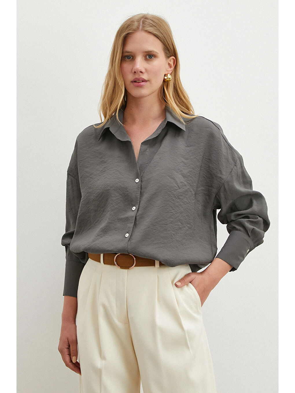 Basic Modal Gömlek Gri-2