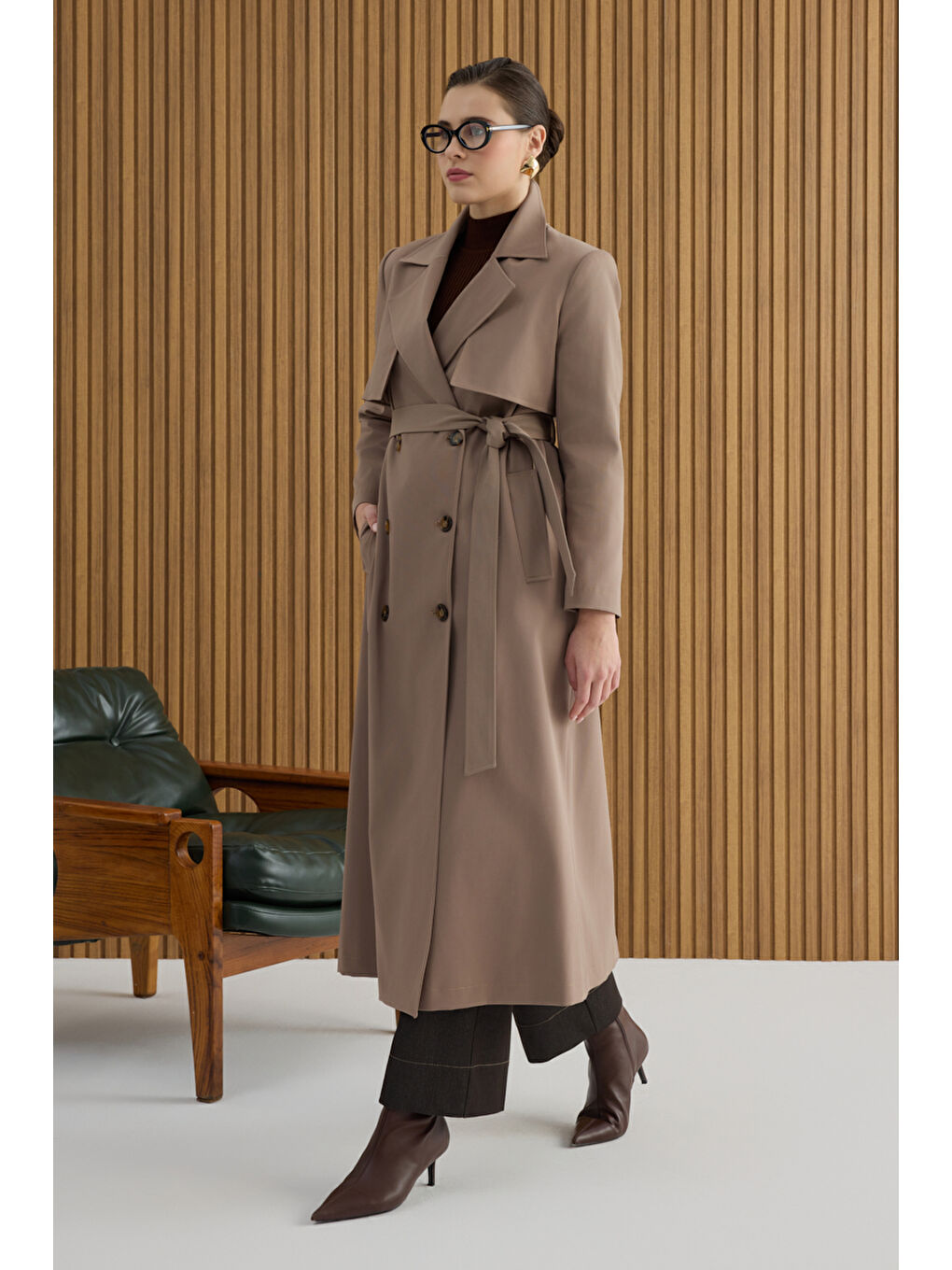 Bej Vizon Rüzgarlık Detaylı Trençkot-2