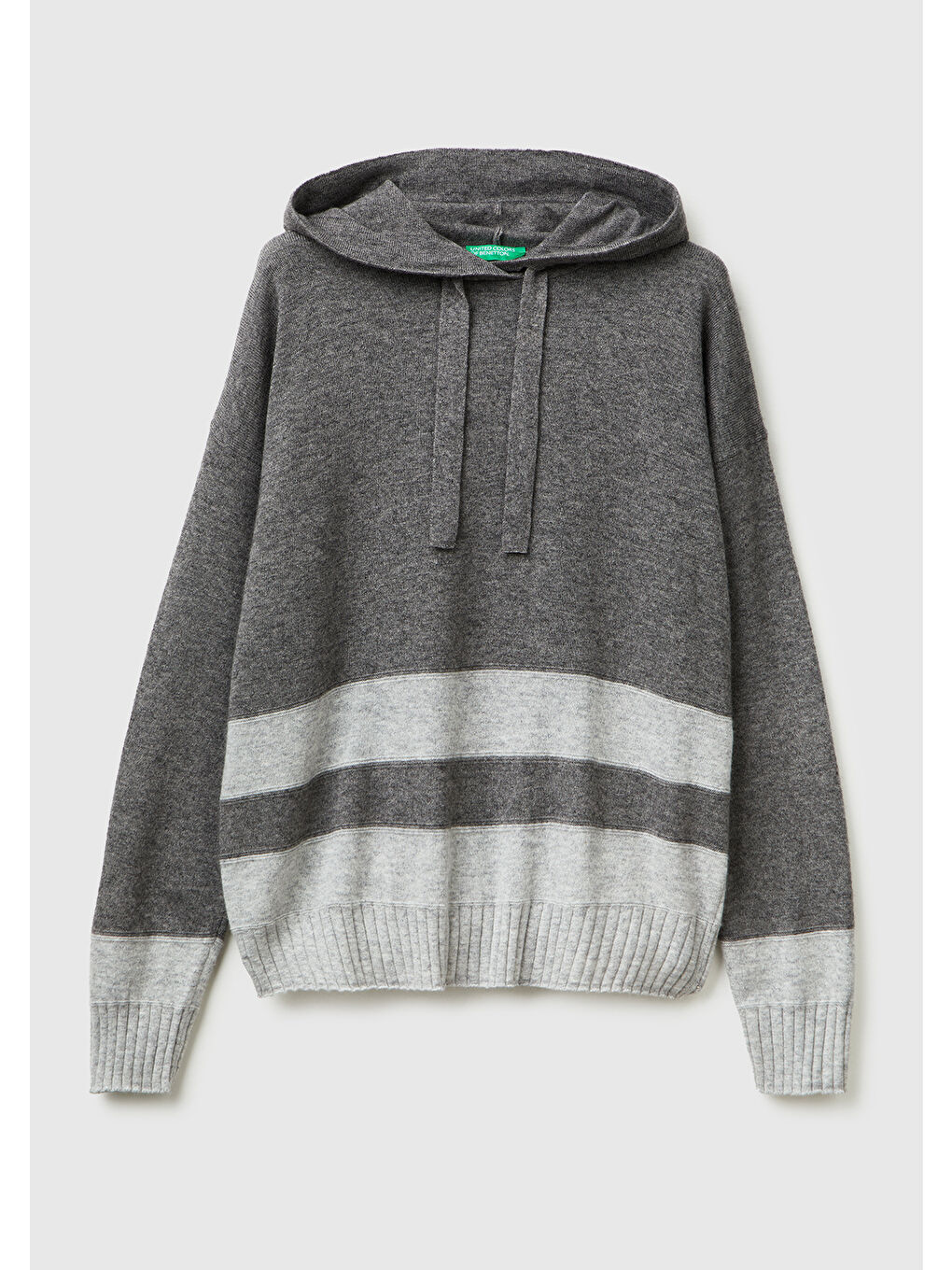 Gri Kadın Antrasit Melanj Yün ve Kaşmir Karışımlı Kapüşonlu Kazak-1