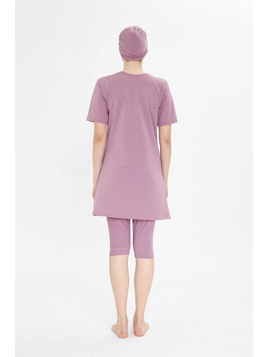 Kısa Kollu Elastanlı Yarı Kapalı Tesettür Mayo Pembe 3484-P-6