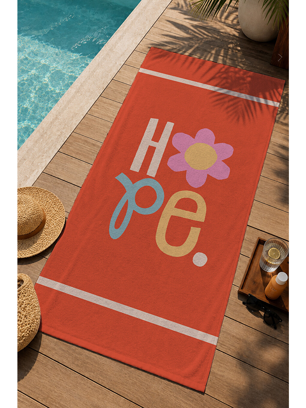 Turuncu Retro Çiçekli Tipografik Desenli 70x150 Cm Dijital Baskılı Plaj Ve Banyo Havlusu-2