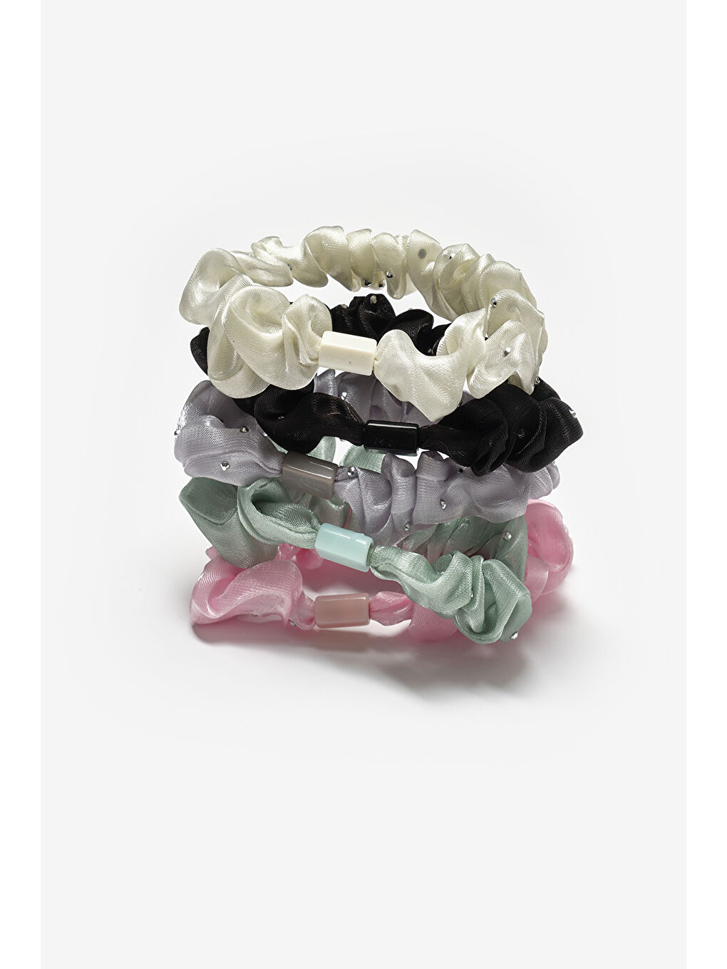 Karışık Çok Renkli  Parlak Taş Detaylı 5'li Kız Çocuk Lastik Toka Set-1