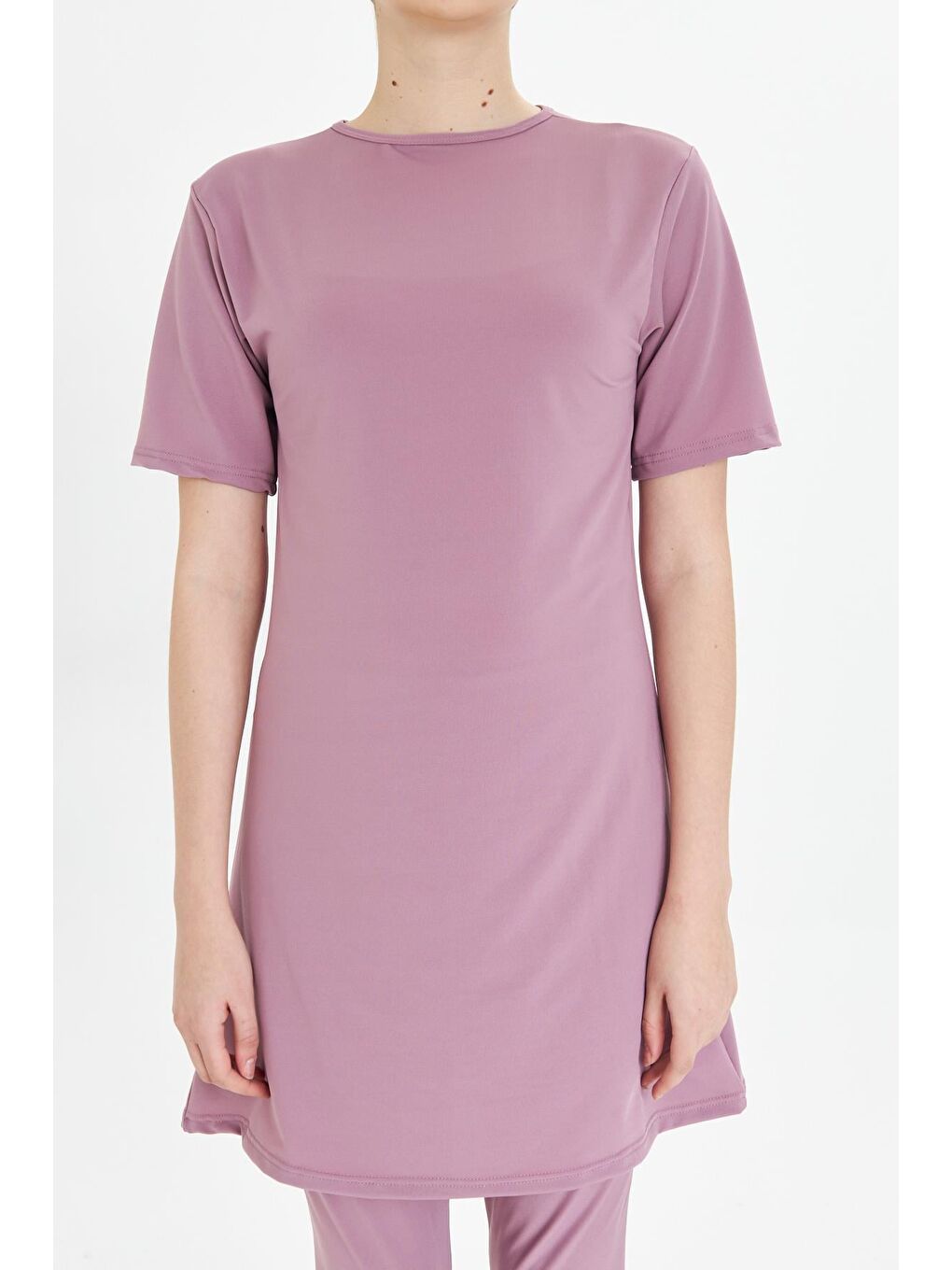 Kısa Kollu Elastanlı Yarı Kapalı Tesettür Mayo Pembe 3484-P-7