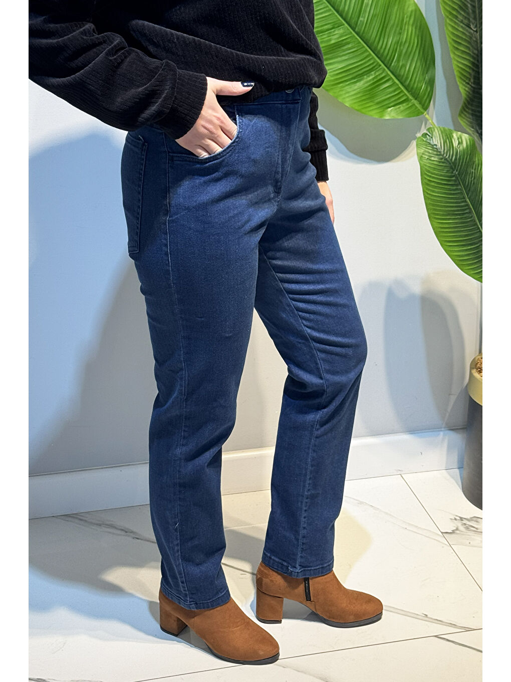 Kadın Beli Lastikli Elastanlı Boru Paça Jean Pantolon 03 Açık Lacivert-2