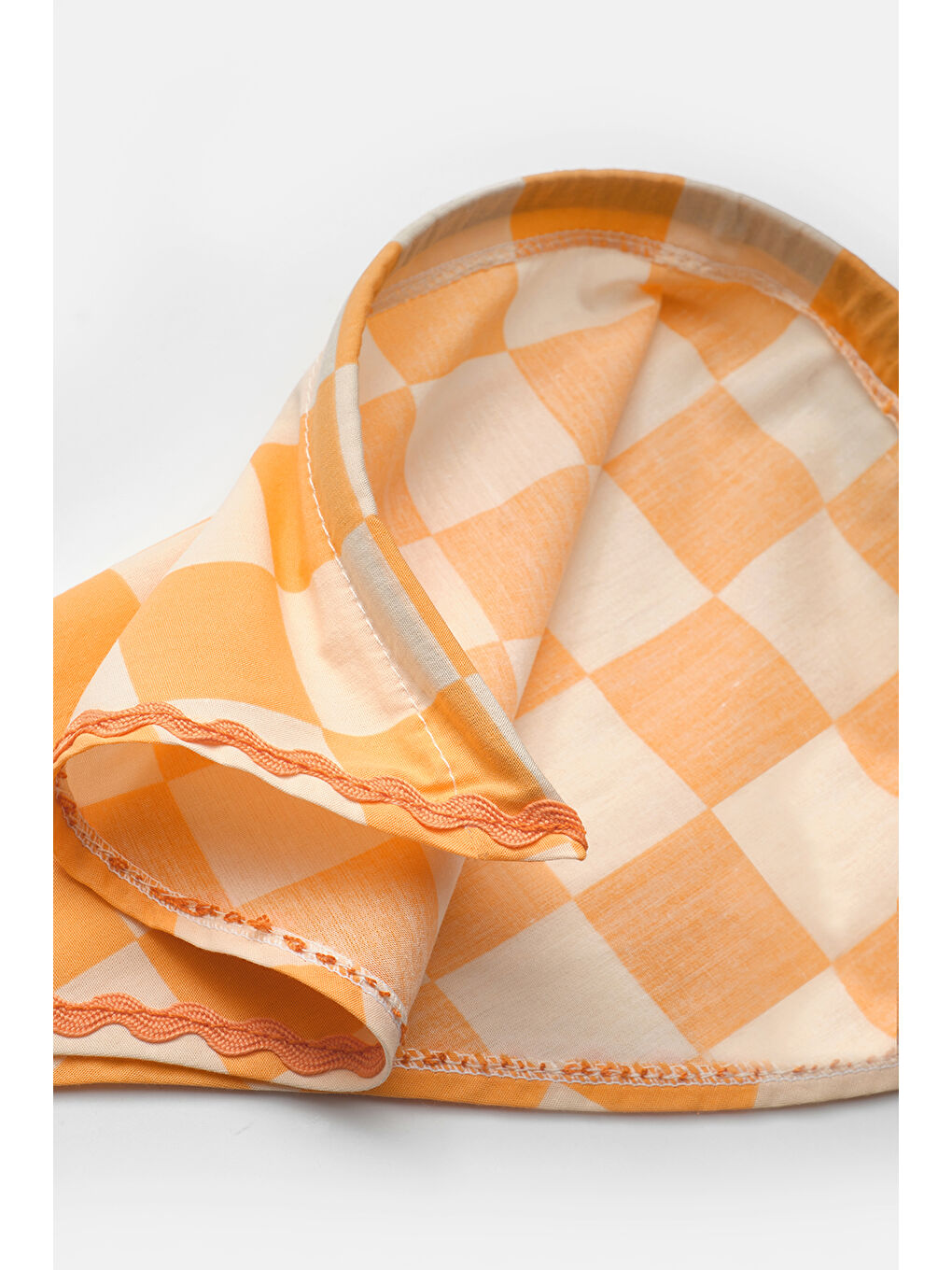 Turuncu  Dama Desenli Kız Çocuk Üçgen Fular Bandana-1