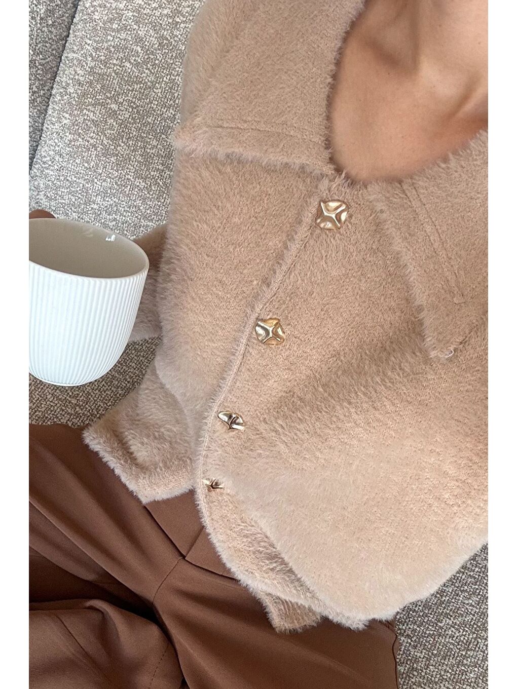 Bej Kadın Yumoş İplik Triko Ceket (s-m-l Uyumludur)-1