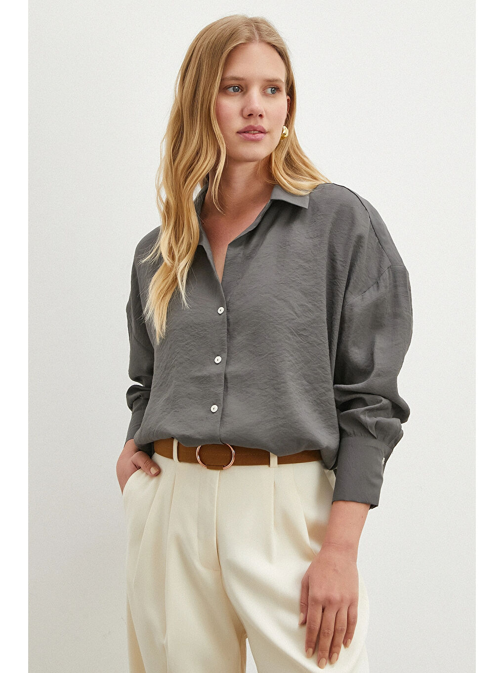 Basic Modal Gömlek Gri-3