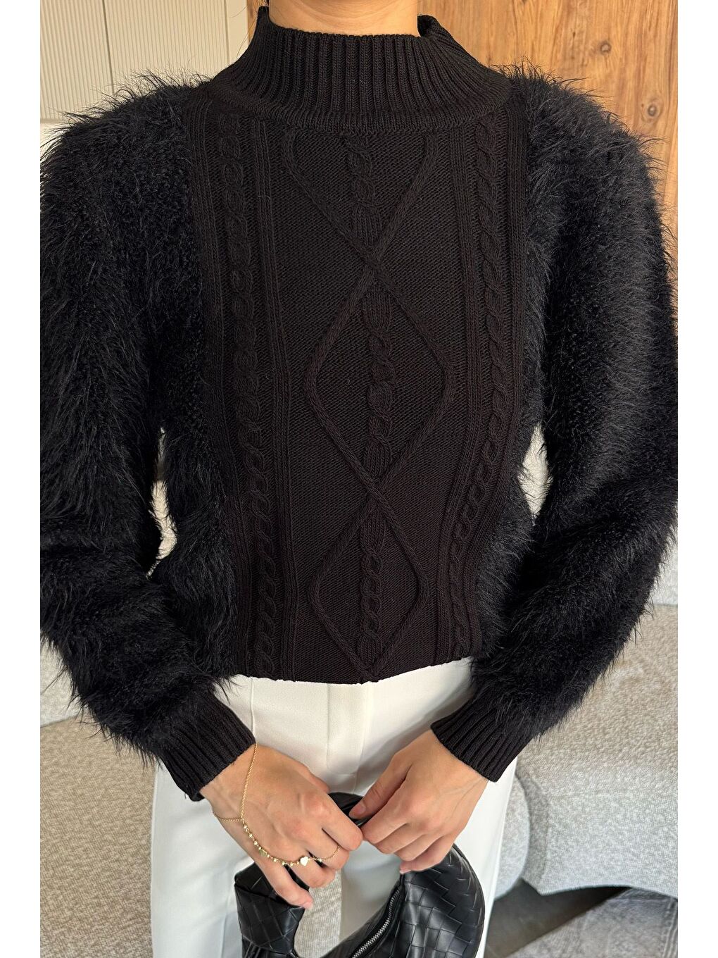 Siyah Kadın Balıkçı Yaka Sakallı Triko Kazak (s-m-l Uyumludur)-1