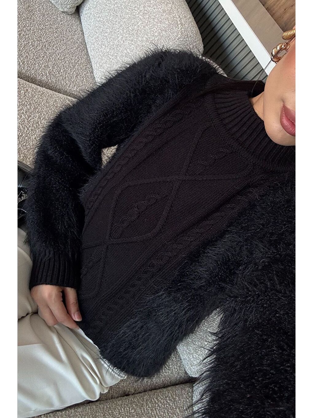 Siyah Kadın Balıkçı Yaka Sakallı Triko Kazak (s-m-l Uyumludur)-2