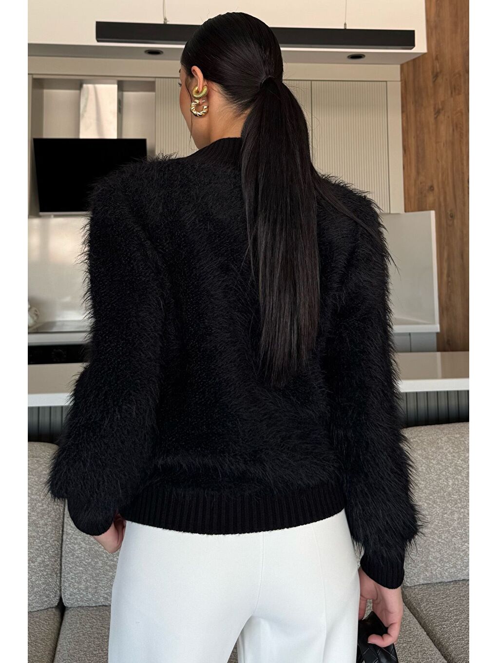 Siyah Kadın Balıkçı Yaka Sakallı Triko Kazak (s-m-l Uyumludur)-3