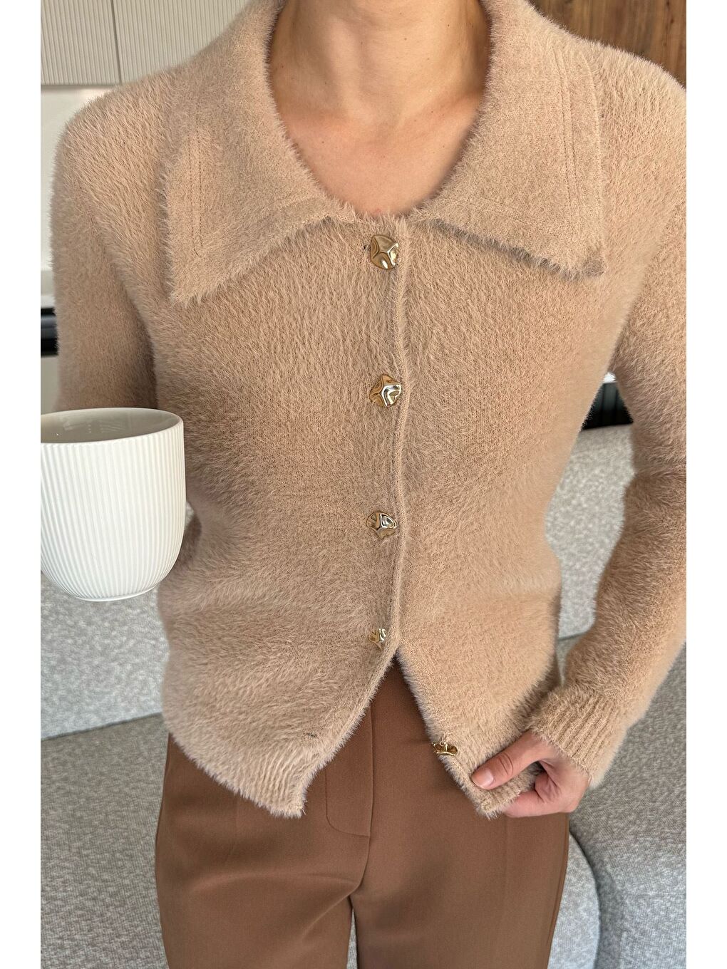 Bej Kadın Yumoş İplik Triko Ceket (s-m-l Uyumludur)-2