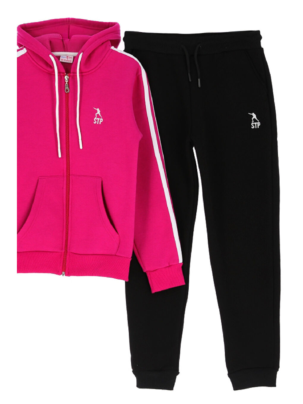 Fuşya Kız Çocuk 3 İplik-Fermuarlı-Kapüşonlu-Kanguru Cepli Eşofman Takımı 12-16 Yaş 12376-1