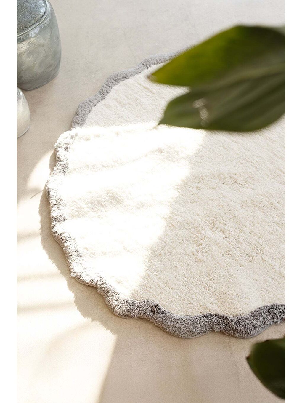 Scallop Yuvarlak Banyo Paspası Bambu 90x90 Gri-2