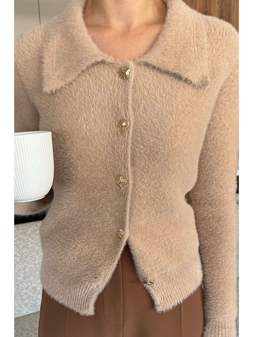 Bej Kadın Yumoş İplik Triko Ceket (s-m-l Uyumludur)-3