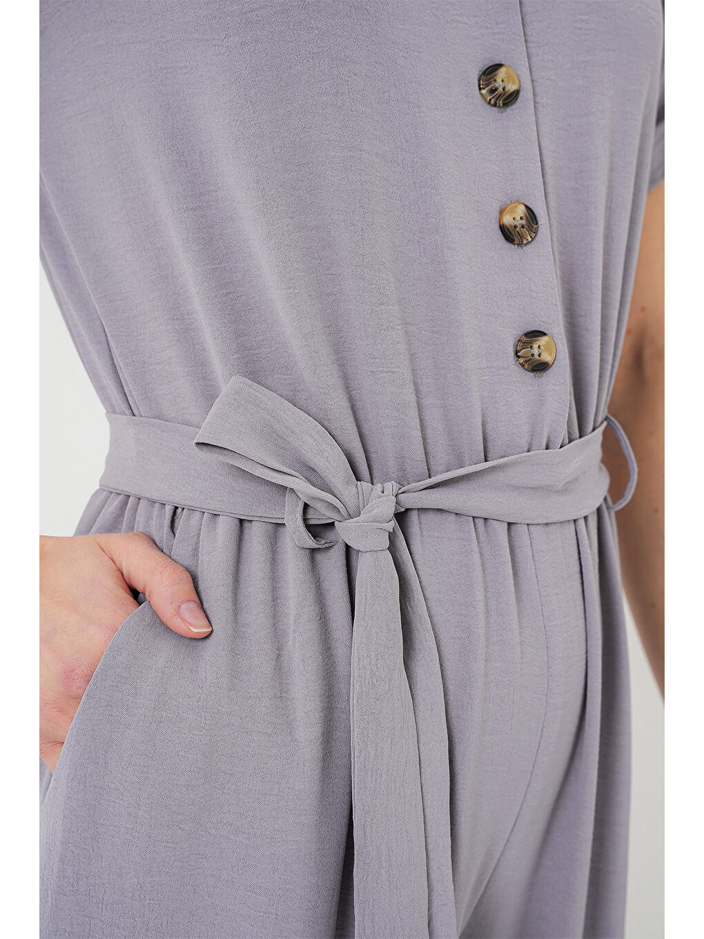 Kadın Kısa Kol Ayrobin Tulum 7030 - Gri-4