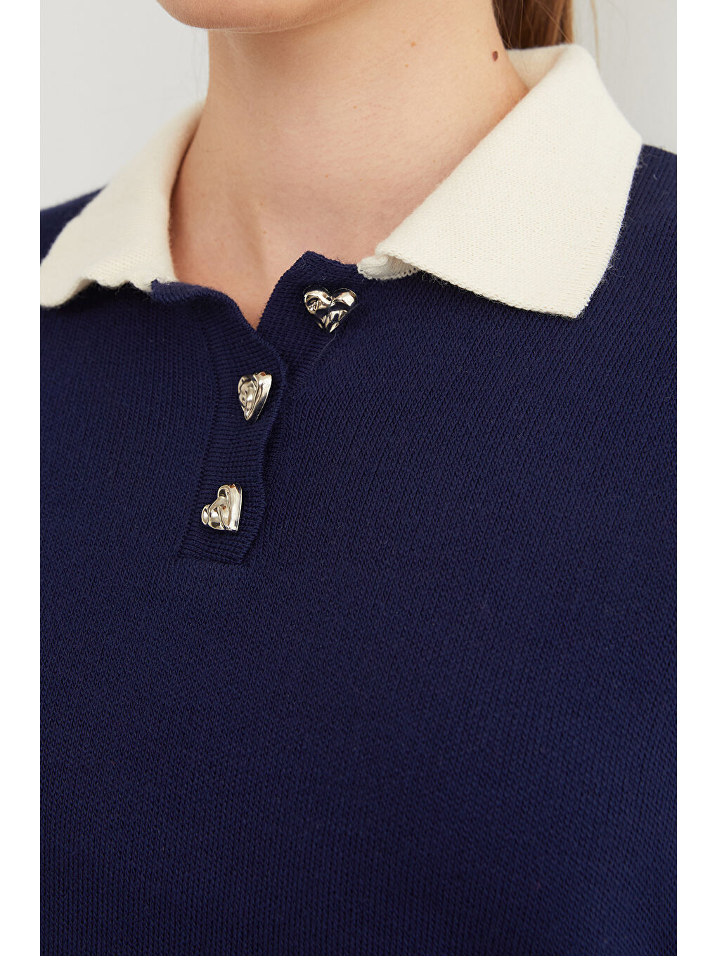 Lacivert Basic Gömlek Yaka Yarım Düğmeli Triko Kazak-3