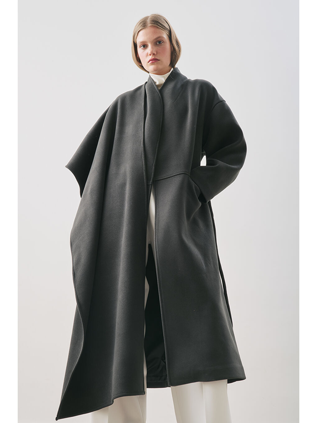 Soft Kaşe Atkılı Kaban Küllü Siyah