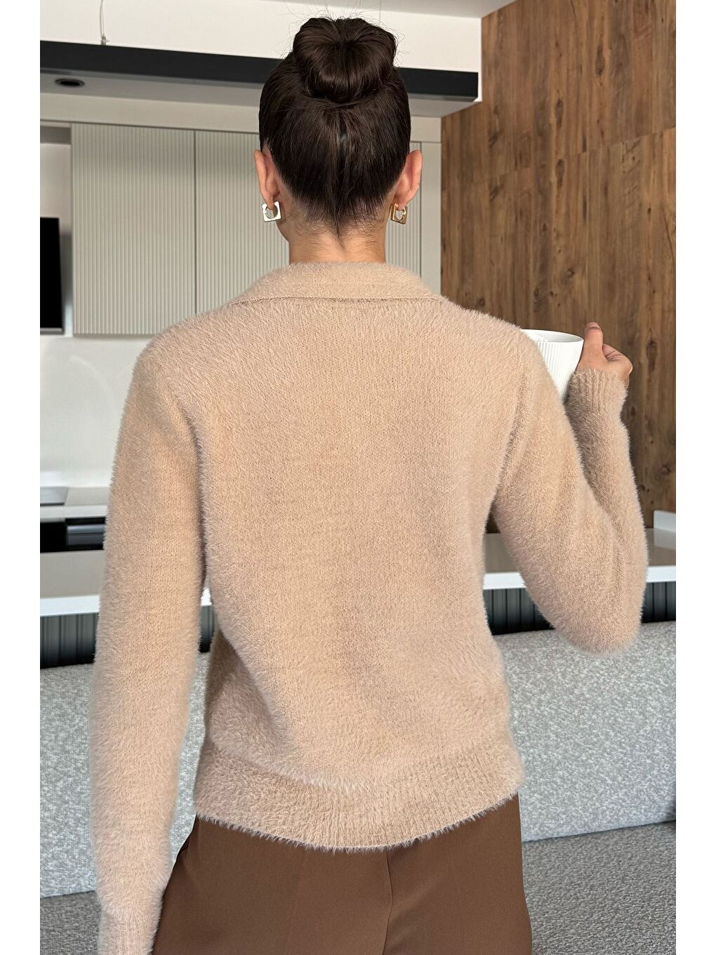 Bej Kadın Yumoş İplik Triko Ceket (s-m-l Uyumludur)-4