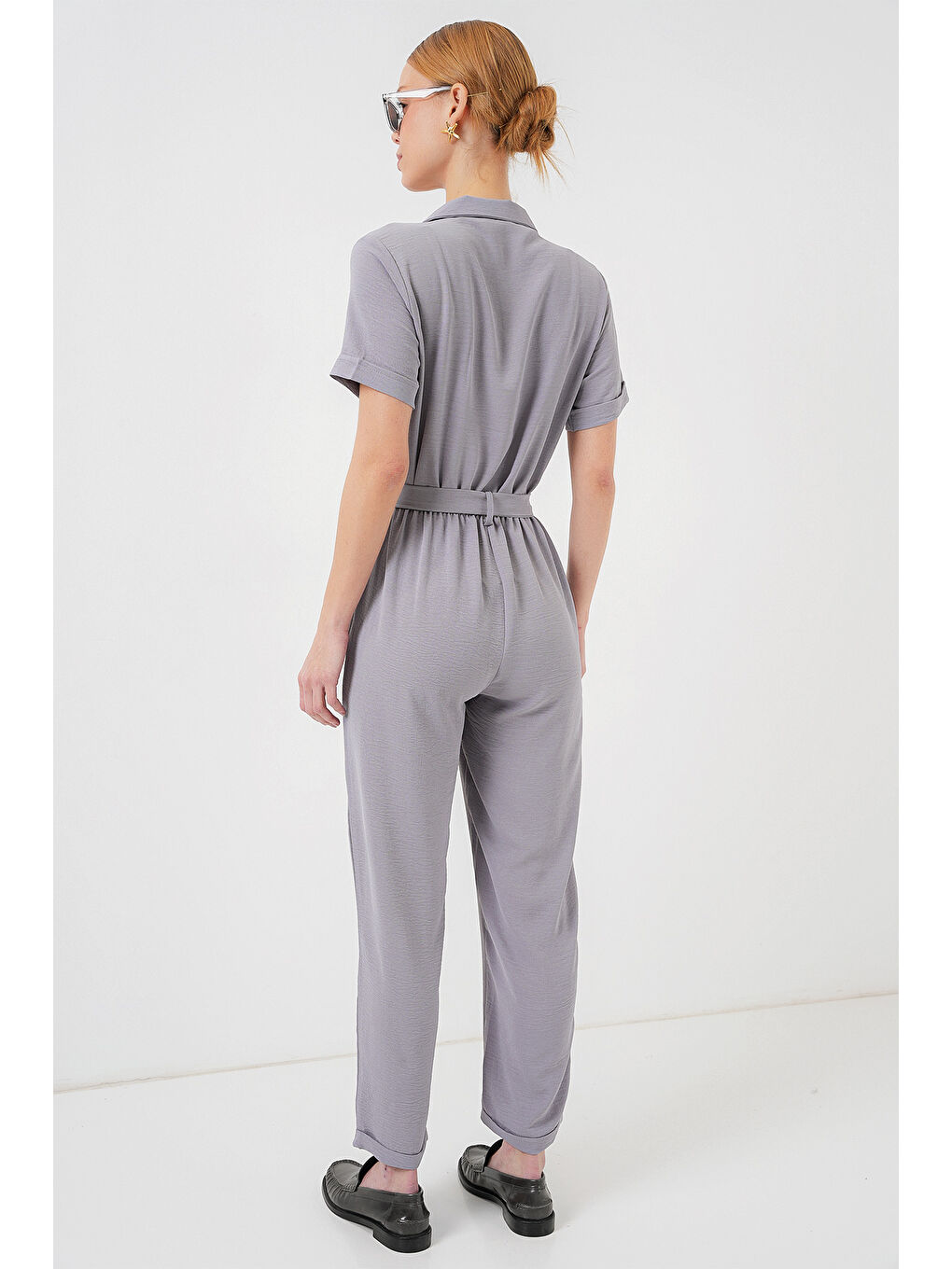 Kadın Kısa Kol Ayrobin Tulum 7030 - Gri-5