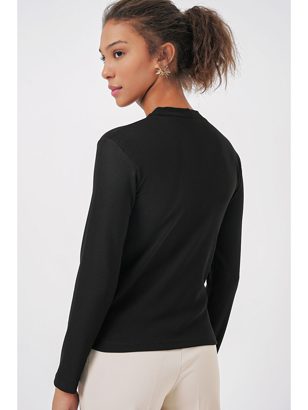 924 Düğmeli Basic Triko Hırka - Siyah-5