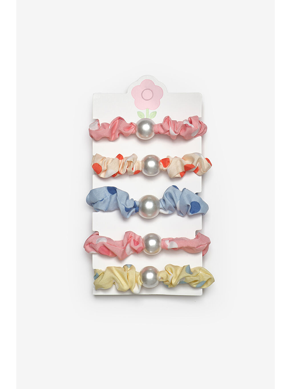 Karışık Çok Renkli İnci Detaylı 5'li Kız Çocuk Lastik Toka Set