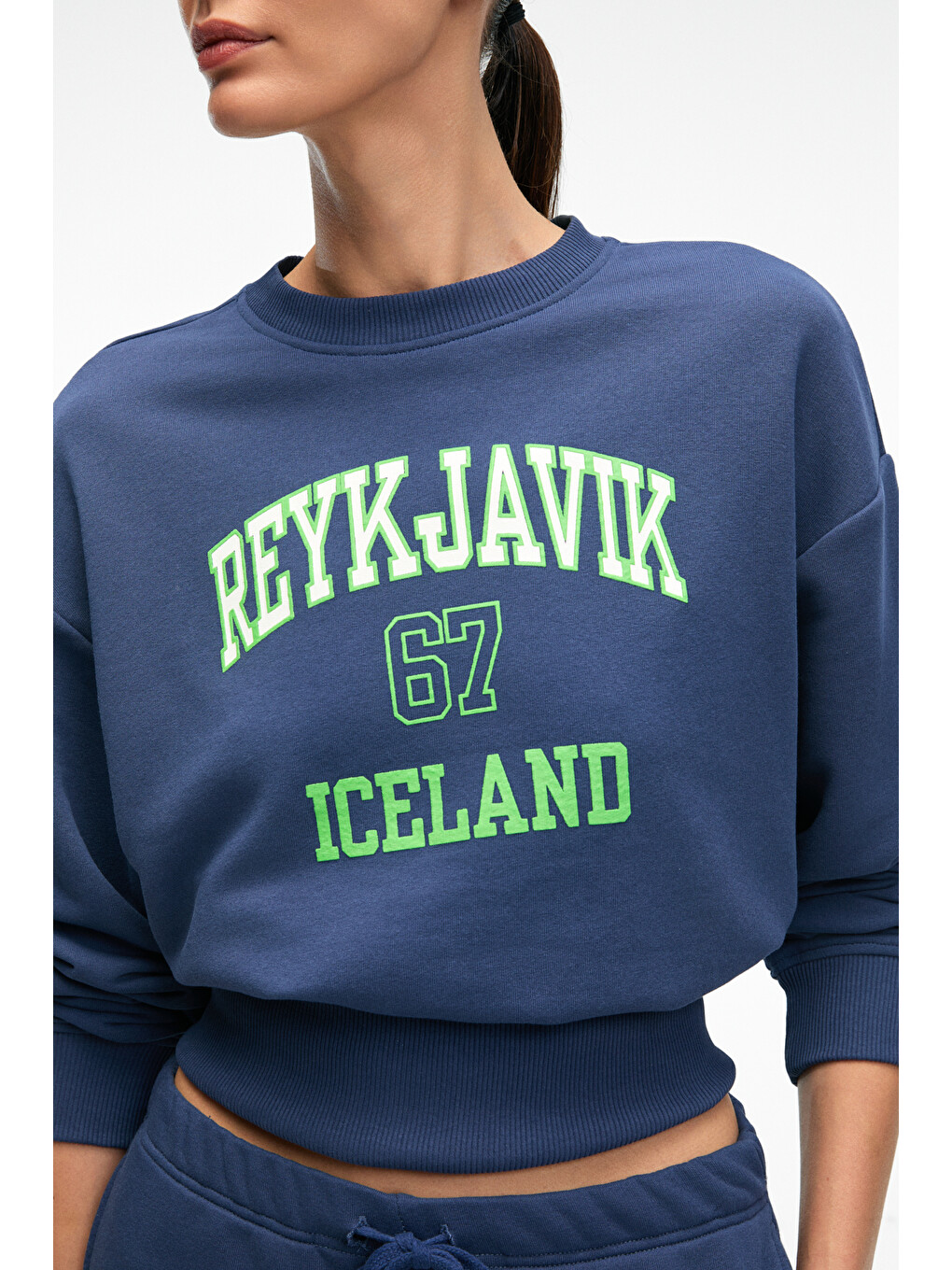 Sorellıa Kadın Bisiklet Yaka Üzerine Oturan Beli Korseli Baskılı Regular Lacivert Sweatshirt-3