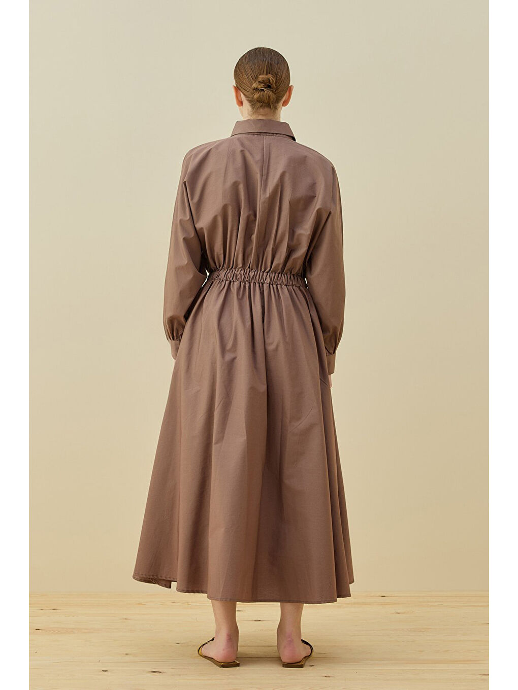 Bej Basic Poplin Elbise 1638 Vizon-2