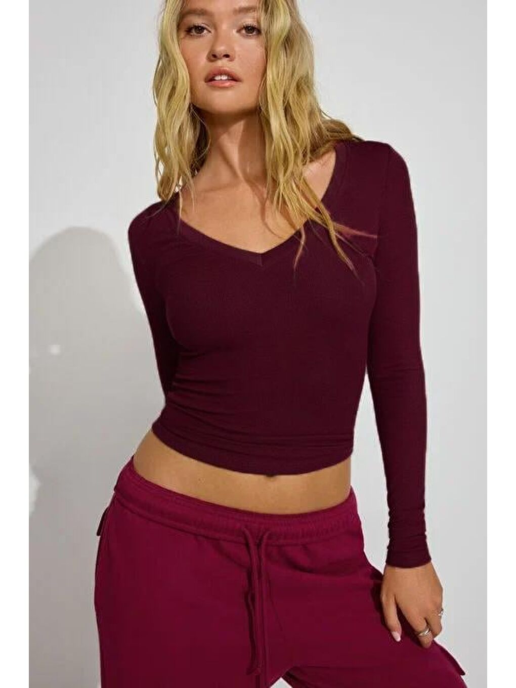 Bordo V Yaka Uzun Kollu Kaşkorse Body Mg2192-2