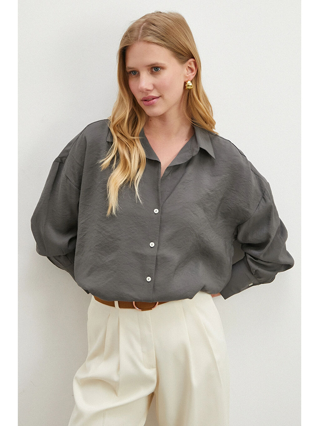 Basic Modal Gömlek Gri-4