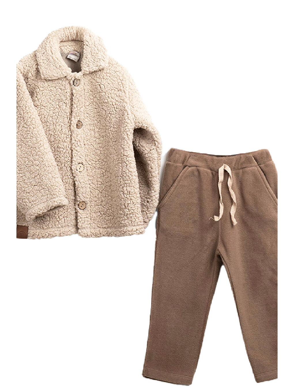 Kahverengi Erkek Çocuk Welsoft Kumaş 2'li Takım (Düğmeli Hırka+Polar Alt) 12375-1