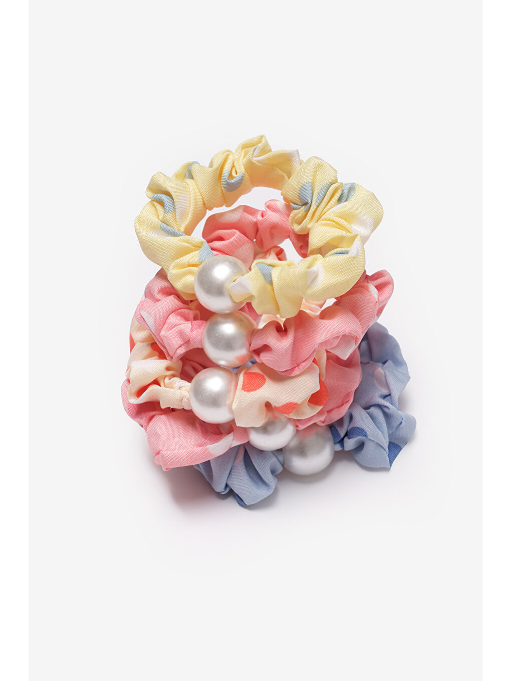 Karışık Çok Renkli İnci Detaylı 5'li Kız Çocuk Lastik Toka Set-1