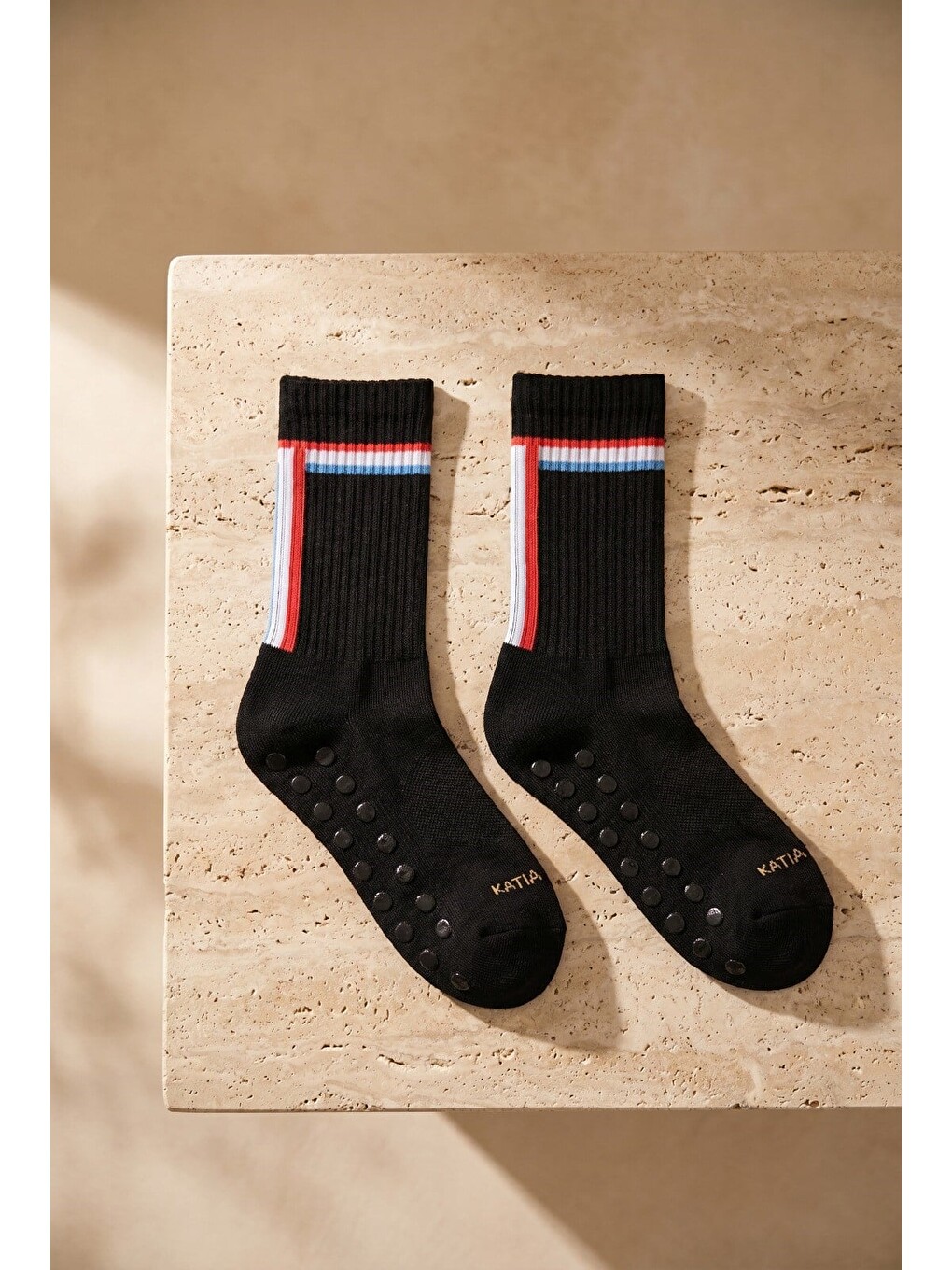 Unisex Renkli Şeritli Siyah Padel Soket Çorap-2