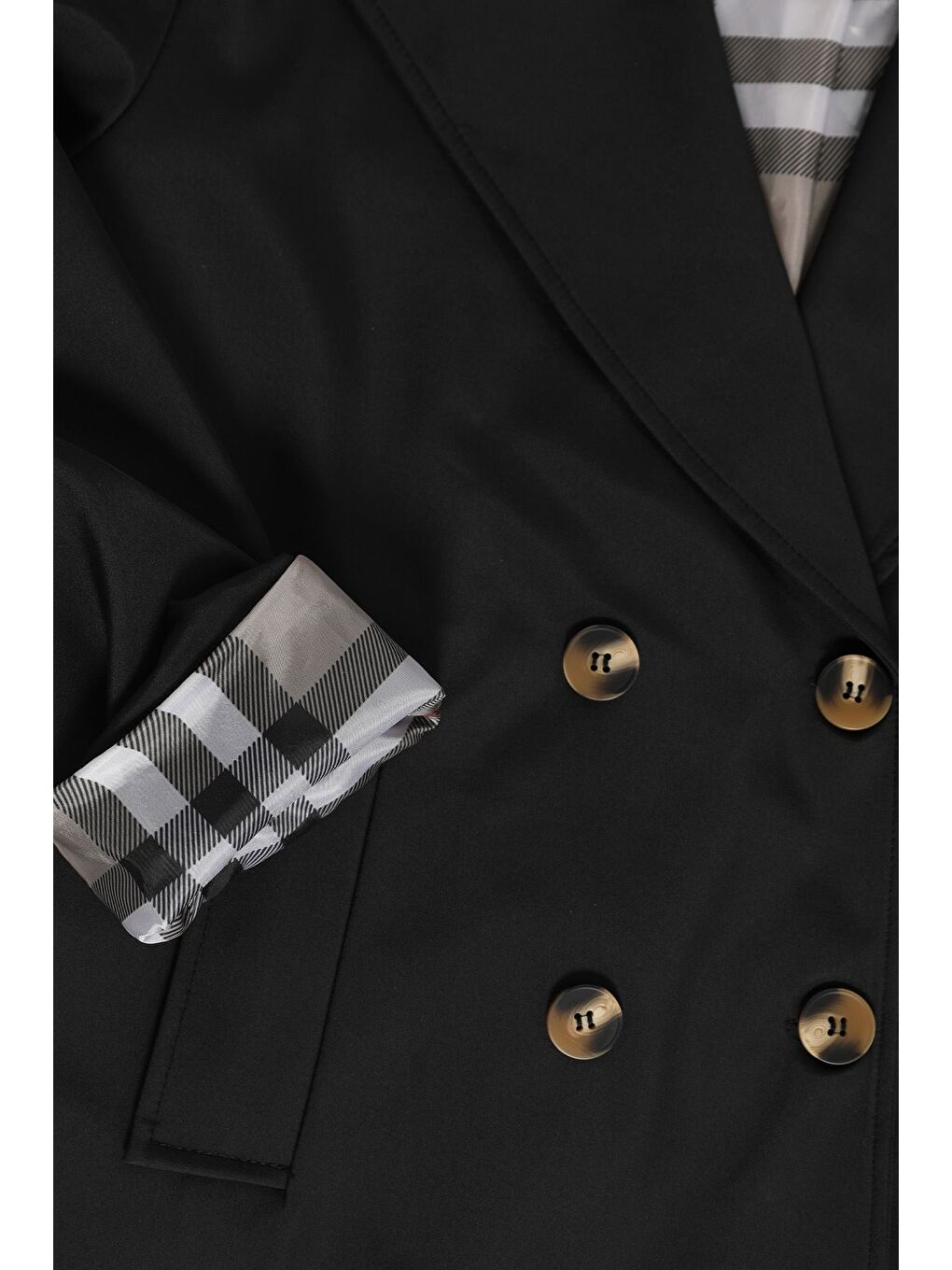 Siyah Kadın Bel Kuşak Detaylı Trençkot-4