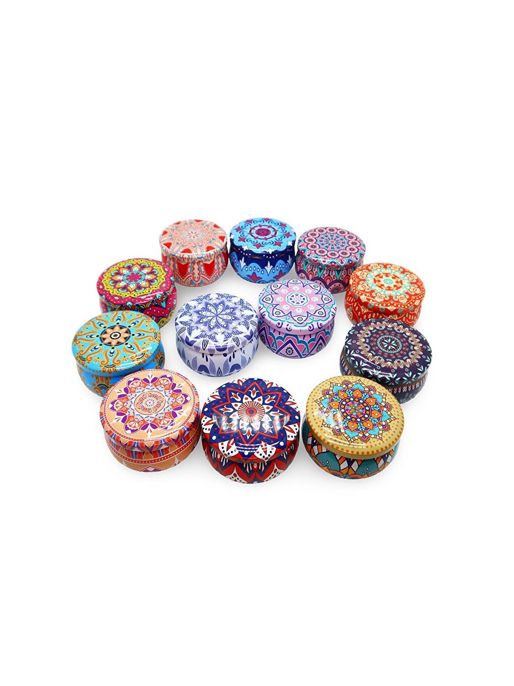 Karışık Mandala Desenli Metal Kutuda Büyük Boy Kokulu Mum