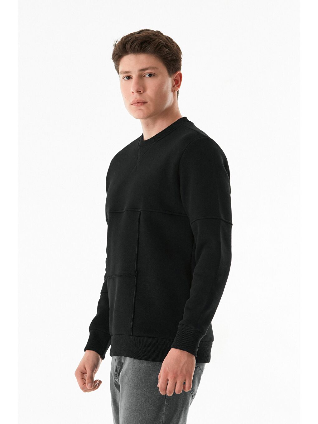 Fullamoda Siyah 3 İplik Basic Bisiklet Yaka Sweatshirt - 2