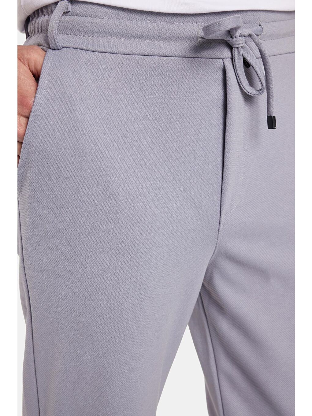 Erkek Slim Fit Pamuklu Beli Bağlamalı Yan Cepli Katlamalı Paça Jogger Gri Pantolon-1