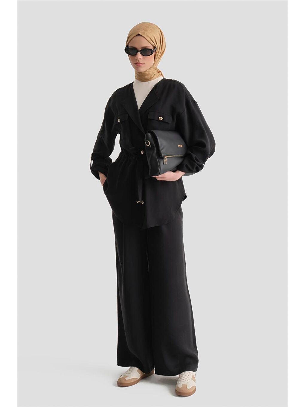 Beli Büzgülü Kupra Takım Siyah-1