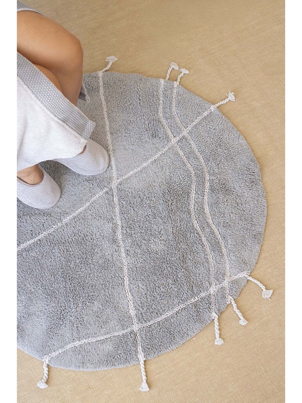 Travertine Yuvarlak Banyo Paspası %100 Pamuk 100x100 Gri-2